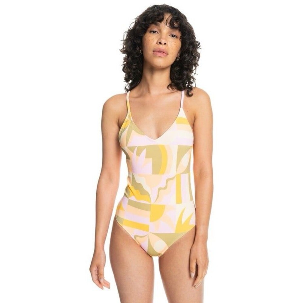 Quiksilver Classic Bright Multicolored Geometric Adjustable One Piece Swimsuit M